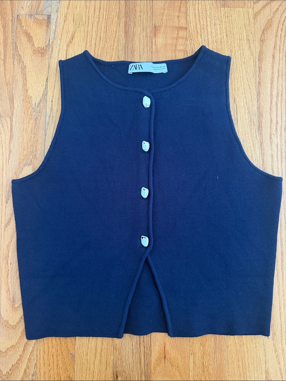 Zara Navy Knit Button Front Sweater Vest Top | Size M